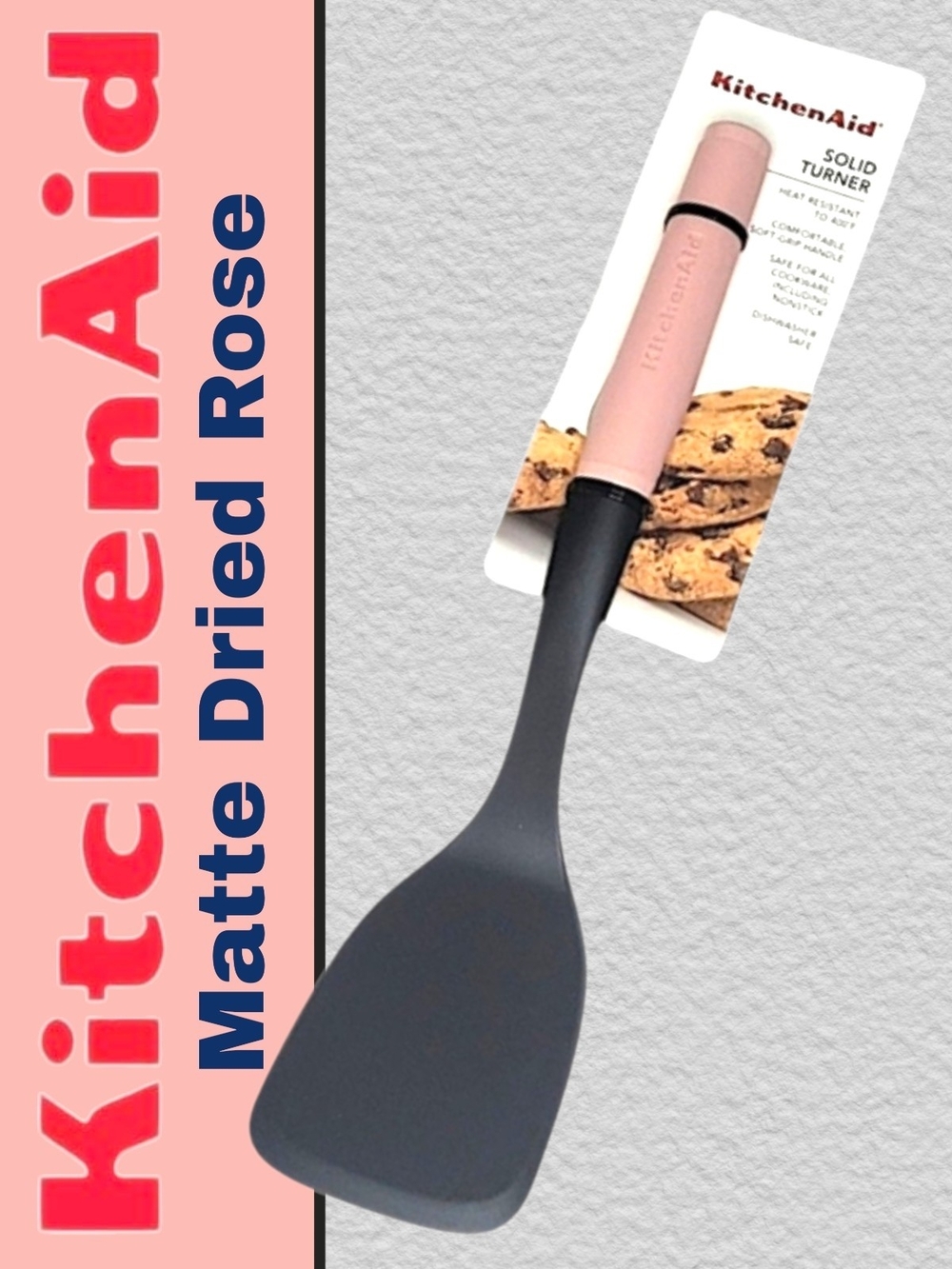 KitchenAid Matte Dried Rose Solid Turner — Pink Handle, Black Head